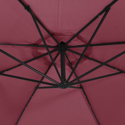 vidaXL Utendørs parasoll med LED-lys vinrød 350 cm