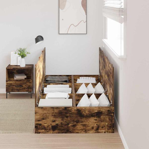 vidaXL Seng med lagring Røkt eik 90 x 190 cm Konstruert tre