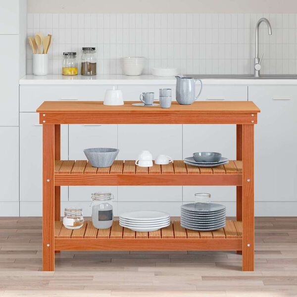 vidaXL Arbeidsbenk med hylle Voksbrun 110,5 x 50 x 80 cm Heltre furu