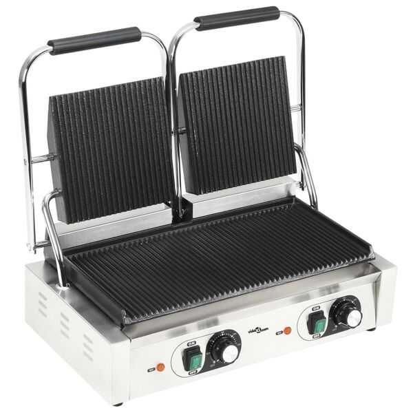 vidaXL Dobbel riflet paninigrill 3600 W 57x30,5x20 cm
