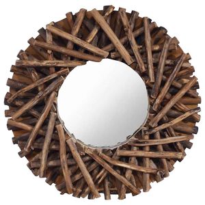 vidaXL Veggspeil 40 cm teak rund
