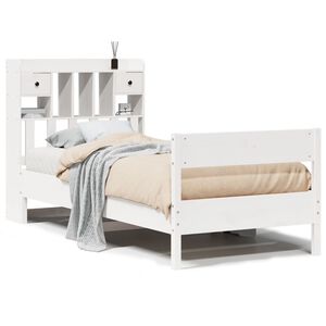 vidaXL Seng med bokhylle uten madrass hvit 90x190 cm heltre furu