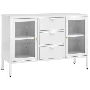 vidaXL Skjenk hvit 105x35x70 cm st&aring;l og herdet glass