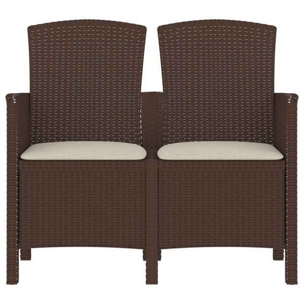 vidaXl Hagebenk 2-seters med puter PP-rotting brun