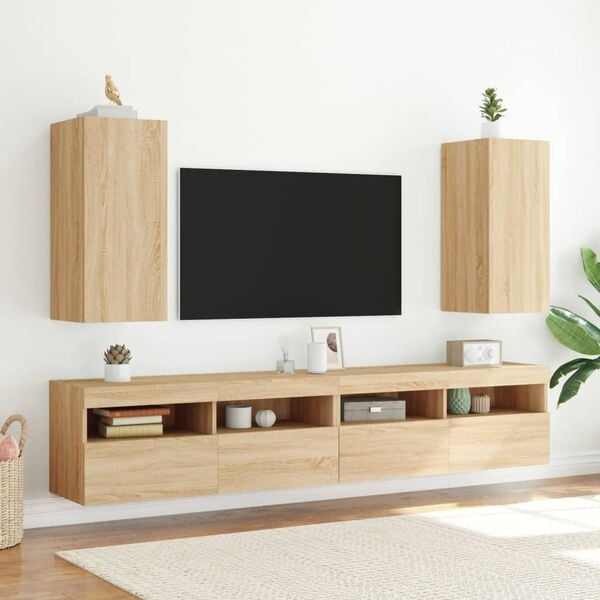 vidaXL Vegghengte TV-benker med LED 2 stk sonoma eik 30,5x35x70 cm