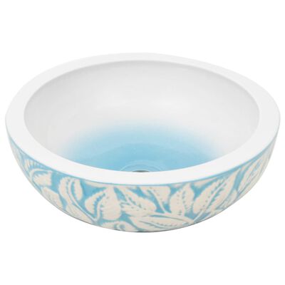vidaXL Benkeservant hvit og blå rund Φ41x14 cm keramikk