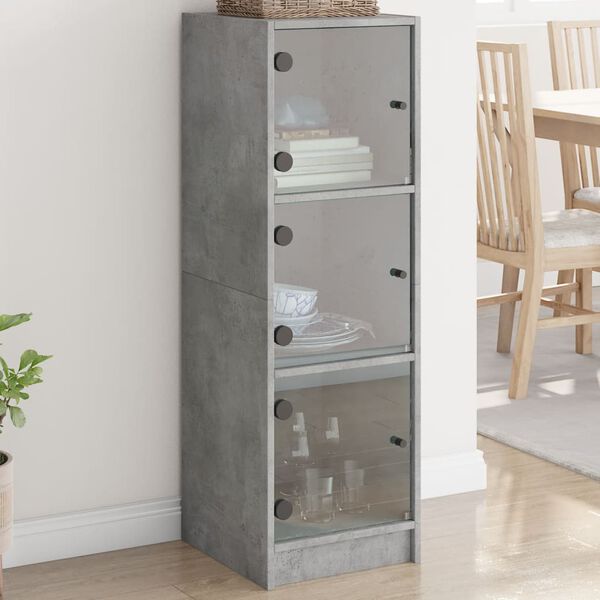 vidaXL Highboard med glassd&oslash;rer betonggr&aring; 35x37x109 cm