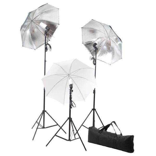 vidaXL Fotostudiosett med lamper, paraplyer, bakgrunn og reflektor
