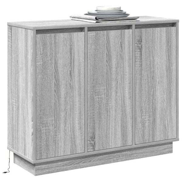 vidaXL LED sideboard Gr&aring; Sonoma 90 x 32 x 75 cm Konstruert tre