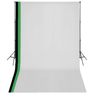 vidaXL Fotostudiosett med 3 fargerike bakgrunner bomull justerbar ramme 3x5 m