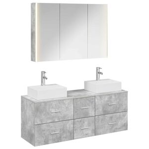 vidaXL Baderomsinnredningssett 4 pcs Betonggr&aring; Konstruert tre og glass
