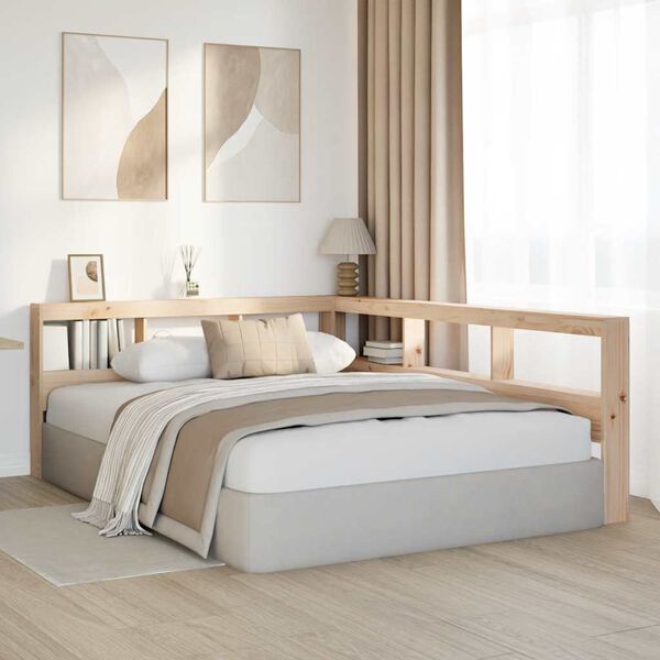 vidaXL Bokhylle sengegavl L-formet 135 cm heltre furu