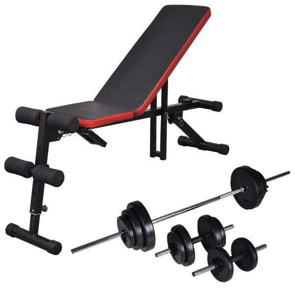 vidaXL Justerbar situp-benk med vektstang og manualsett 30,5 kg