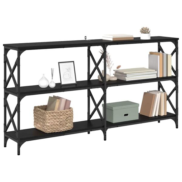 vidaXL Konsollbord Svart Eik 156 x 28 x 80,5 cm Konstruert tre