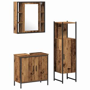 vidaXL Baderomsinnredningssett med hylle 3 pcs Brun Konstruert tre