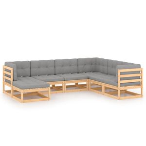 vidaXL Hagesofagruppe med puter 7 deler heltre furu