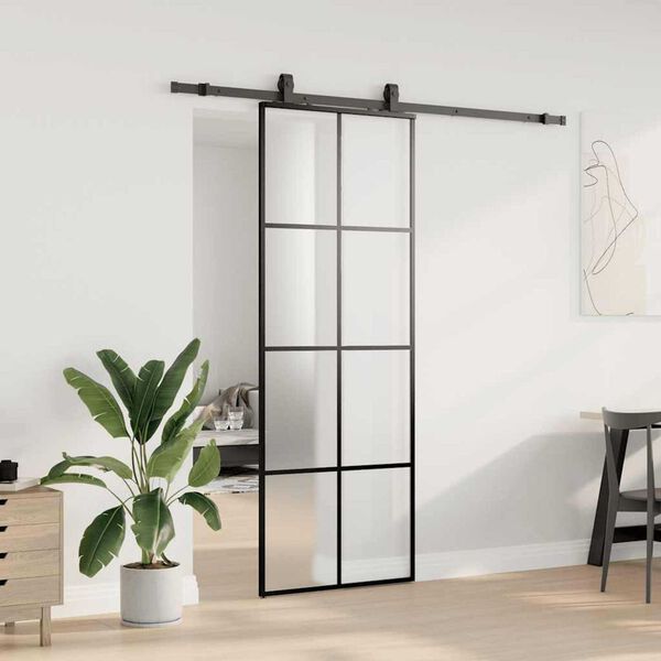 vidaXL Skyved&oslash;r med monteringssett svart 76x205 cm ESG-glass