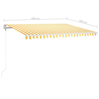 vidaXL Automatisk markise med vindsensor og LED 400x300 cm gul/hvit