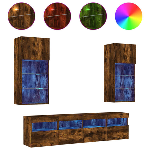 vidaXL Vegghengte TV-enheter 5 deler r&oslash;kt eik konstruert tre