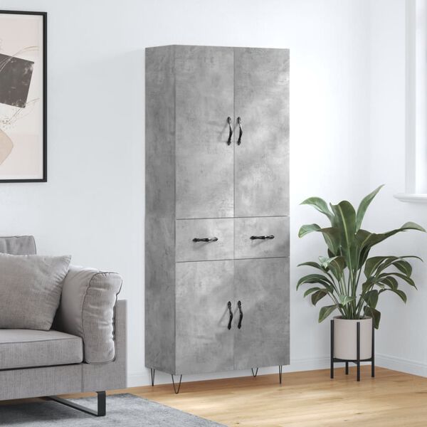 vidaXL Highboard betonggr&aring; 69,5x34x180 cm konstruert tre