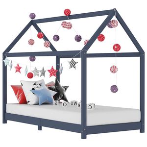 vidaXL Sengeramme for barn heltre furu gr&aring; 90x200 cm