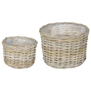 vidaXL Plantekurv med lagring GENDT 2 stk. Naturlig gr&aring; Kubu Rattan
