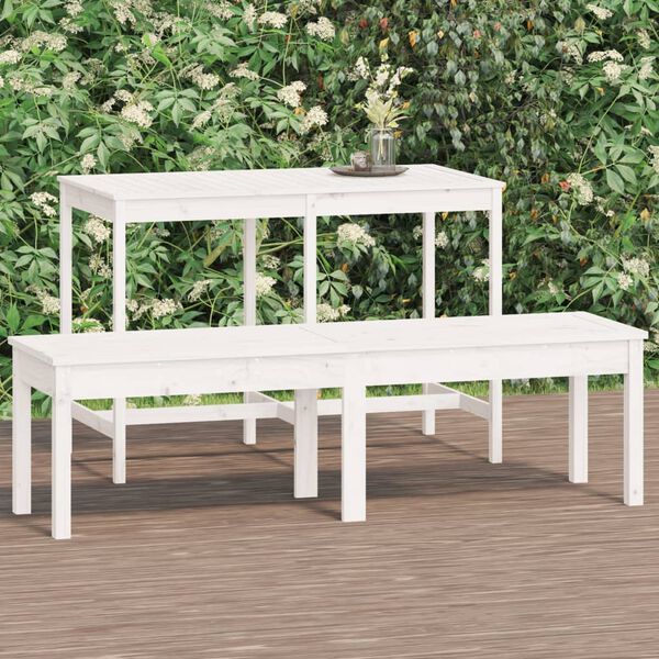 vidaXL Hagebenk 2 seter hvit 159,5x44x45 cm heltre furu