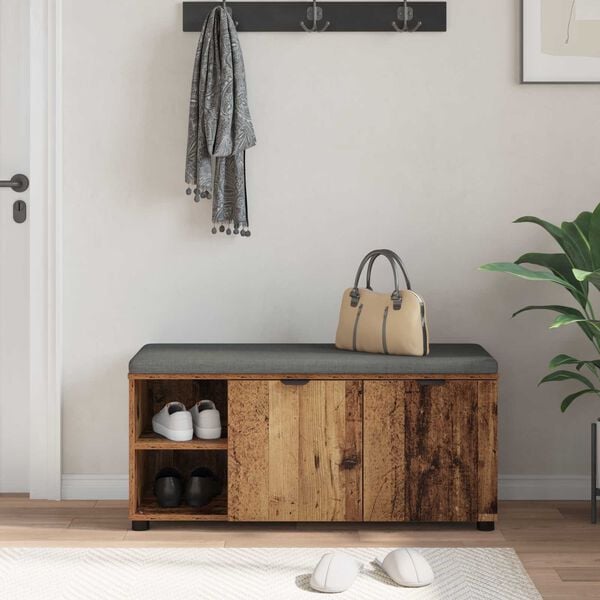vidaXL Gangbenk med pute med hylle Gammelt tre 100 x 38 x 46 cm