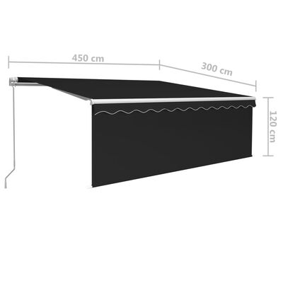 vidaXL Manuell uttrekkbar markise med rullegardin 4,5x3 m antrasitt