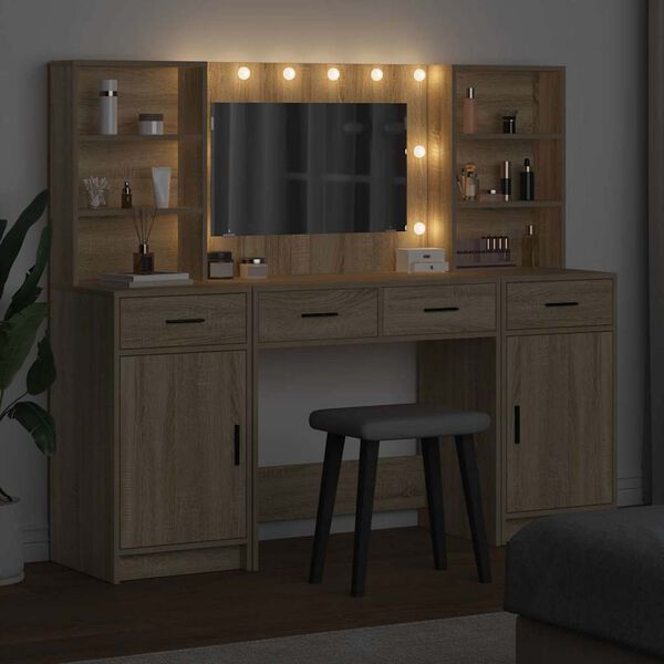 vidaXL Dressingbordsett med LED 3 pcs Sonoma eik Konstruert tre