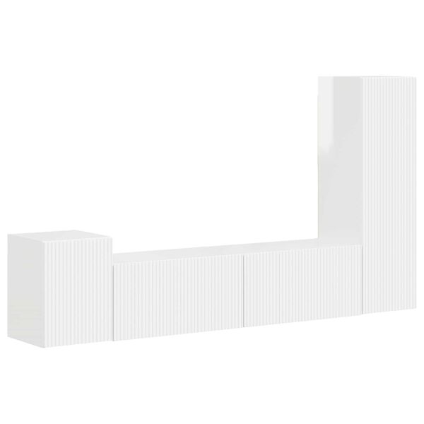 vidaXL TV-benksett Veggmontert 4 pcs H&oslash;yglanset hvit Konstruert tre