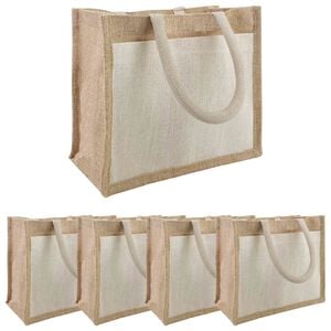 vidaXL Jute h&aring;ndvesker med lomme 5 Naturlig og Hvit 26 x 22 x 14 cm