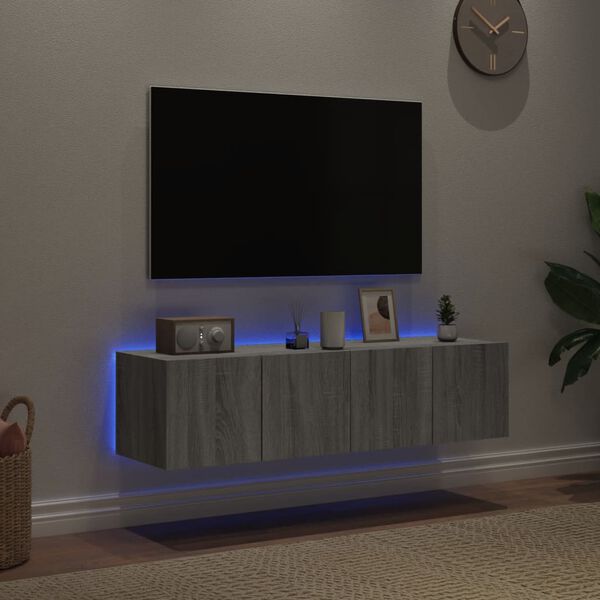 vidaXL Vegghengte TV-benker med LED-lys 2 stk gr&aring; sonoma 60x35x31 cm