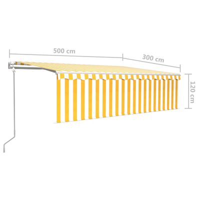 vidaXL Automatisk uttrekkbar markise med rullegardin 5x3 m gul og hvit
