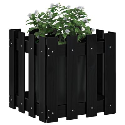 vidaXL Plantekasse med gjerdedesign svart 40x40x40 cm heltre furu