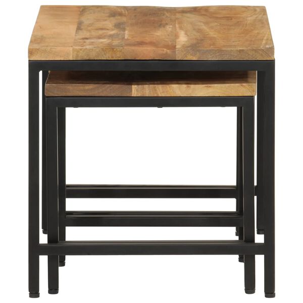 vidaXL Stablebare salongbord 3 stk grovt heltre mangotre og jern