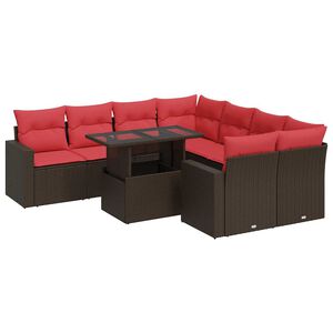 vidaXL Hagesofaer med puter 9 deler brun polyrotting akasie