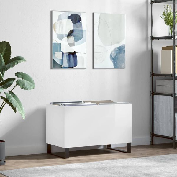 vidaXL Hifi-benk høyglans hvit 74,5x38x48 cm konstruert tre