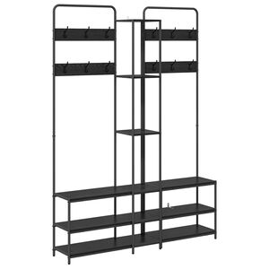 vidaXL Knaggrekker med sko benk Svart eik 143 x 30 x 199,5 cm
