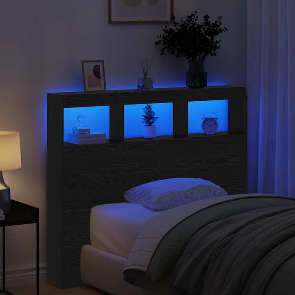 vidaXL Hodegavl med hylle Svart Eik 120 x 17 x 102 cm Konstruert tre