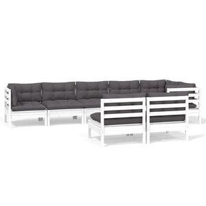 vidaXL Hagesofagruppe med puter 8 deler hvit heltre furu