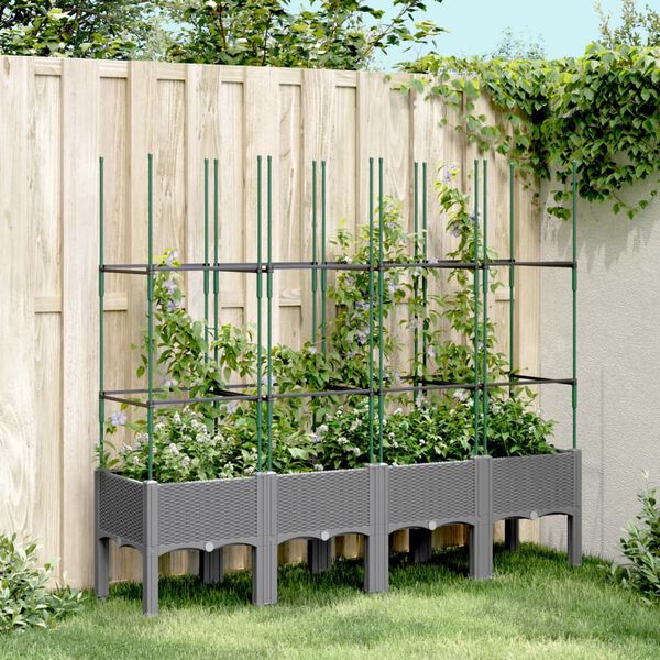 vidaXL Plantekasse med espalier lysegr&aring; 160x40x142,5 cm PP