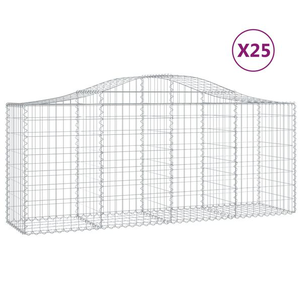 vidaXL Gabionkurver buede 25 stk 200x50x80/100 cm galvanisert jern