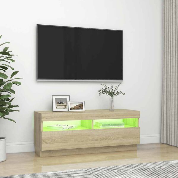 vidaXL TV-benk med LED-lys sonoma eik 100x35x40 cm