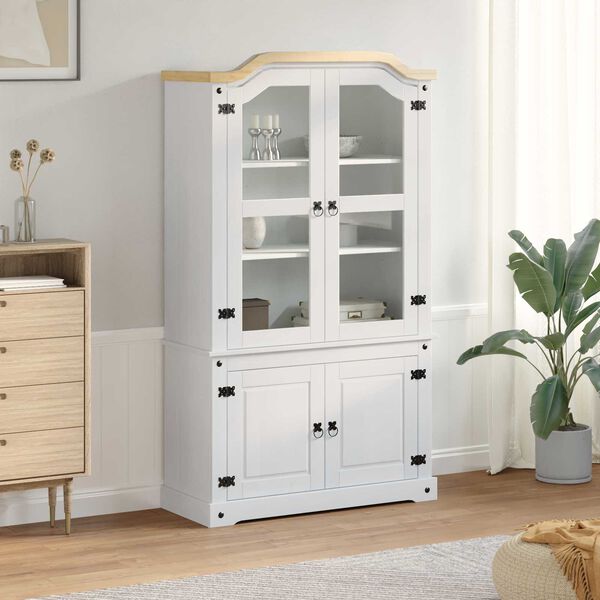 vidaXL Visningsskap Hvit 103.5 x 42 x 180 cm Massiv furu