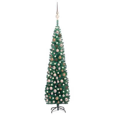 vidaXL Forhåndsbelyst kunstig juletre med kulesett grønn 210 cm