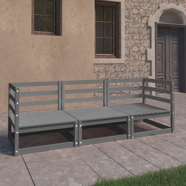 vidaXL 3-seters hagesofa grå heltre furu