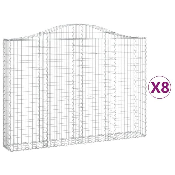 vidaXL Gabionkurver buede 8 stk 200x30x140/160 cm galvanisert jern