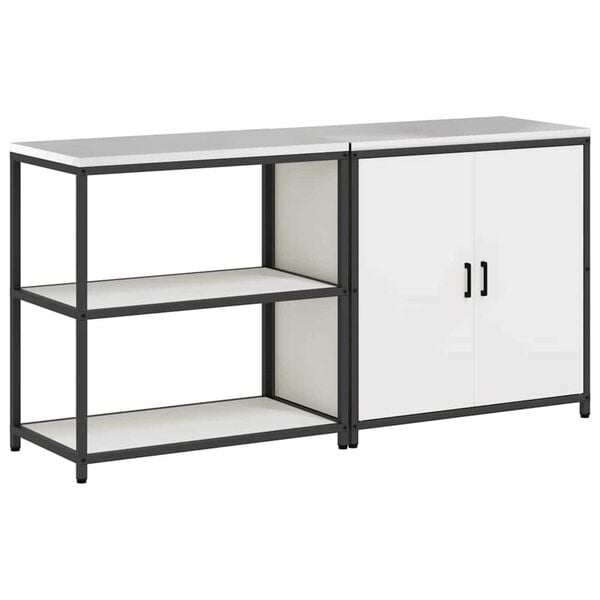 vidaXL Kj&oslash;kkenoppbevaringssett med hylle 2 pcs Hvit Kaldvalsest&aring;l