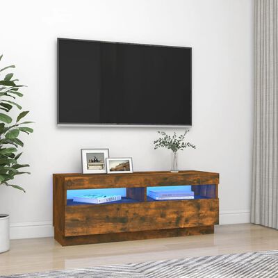 vidaXL TV-benk med LED-lys røkt eik 100x35x40 cm